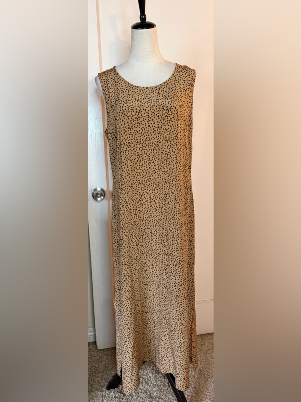 Vintage Amanda Smith Sleeveless Tan Leopard Print Dress Silk 90’s Sheath Maxi